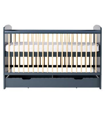 Ickle Bubba Coleby Classic Cot Bed, Under Drawer and Sprung Mattress - Scandi Grey