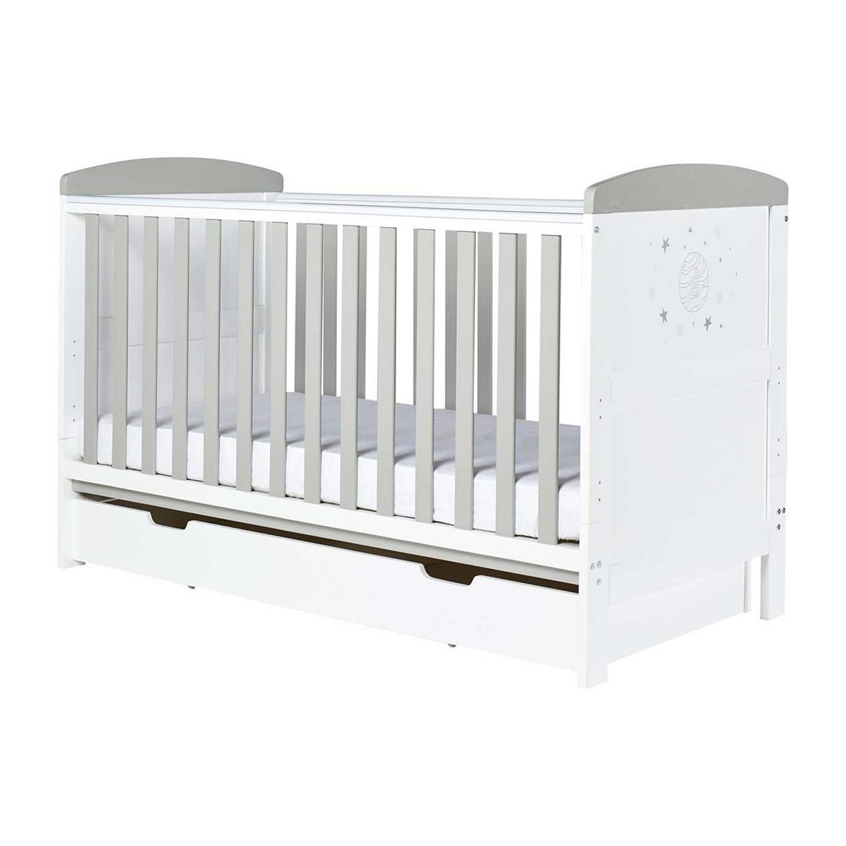 Ickle Bubba Coleby Style Cot Bed, Under Drawer and Deluxe Matress - Cosmic Aura