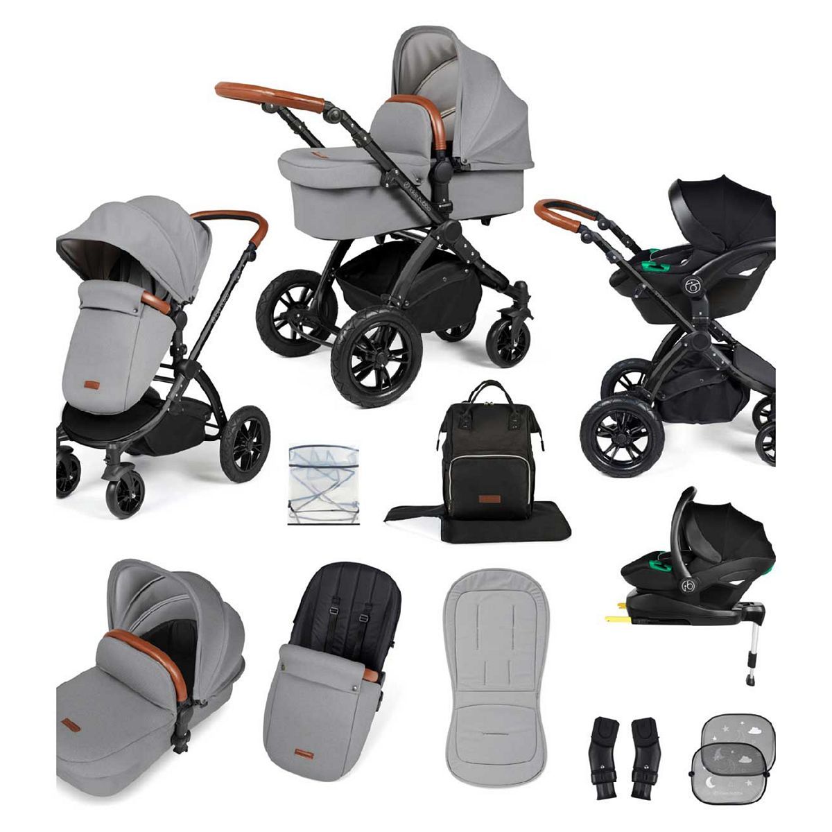 Ickle Bubba Stomp Luxe all-in-one Travel System Black/Pearl Grey/Tan/ Pack Size 1