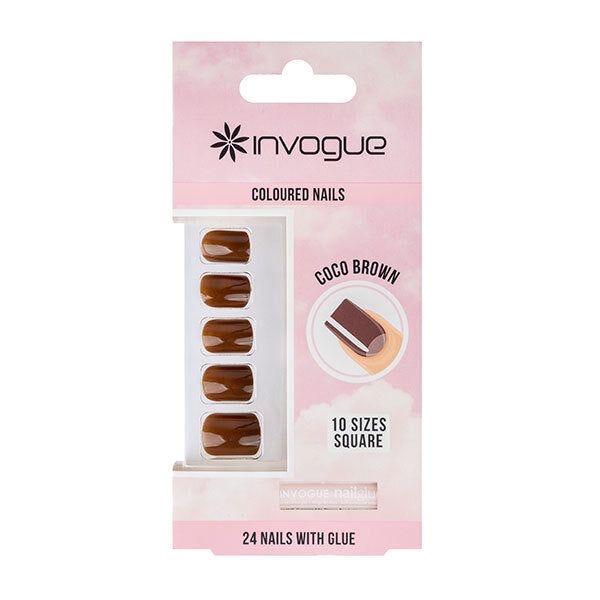 Invogue Coco Brown Square Nails - Pack of 24
