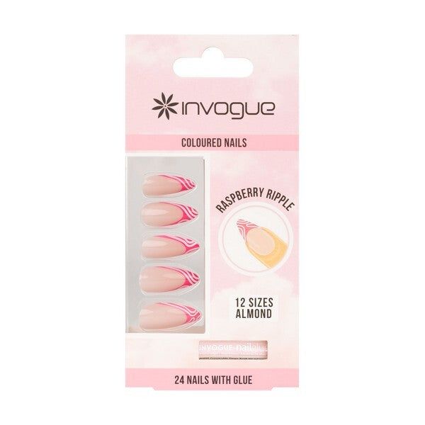 Invogue Raspberry Ripple Almond Nails - Pack of 24