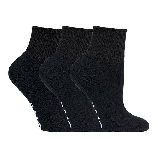 IOMI 3 Pairs Cotton Rich Cushioned Diabetic Socks 4-8 UK Black / 3EA