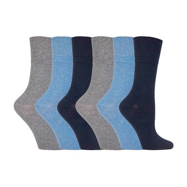 IOMI Ladies 6 Pairs Non Elastic Diabetic Socks 4-8 UK Blue / 6EA