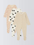 John Lewis ANYDAY Baby Heart, Spots and Stripes Sleepsuits, Pack of 3, Multi