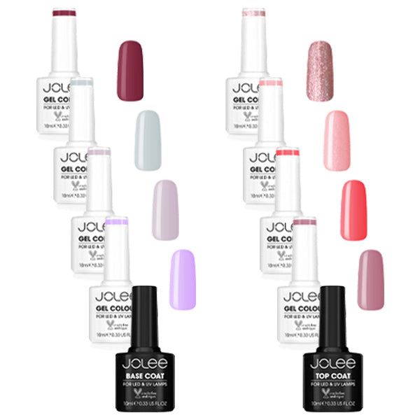 JoLee Gel Nail Polish Set 10x10ml - 8 Colours + Top & Base