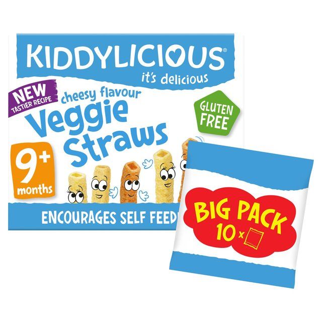 Kiddylicious Cheesy Flavoured Veggie Straws Baby Snacks Big Pack 10 x 12g