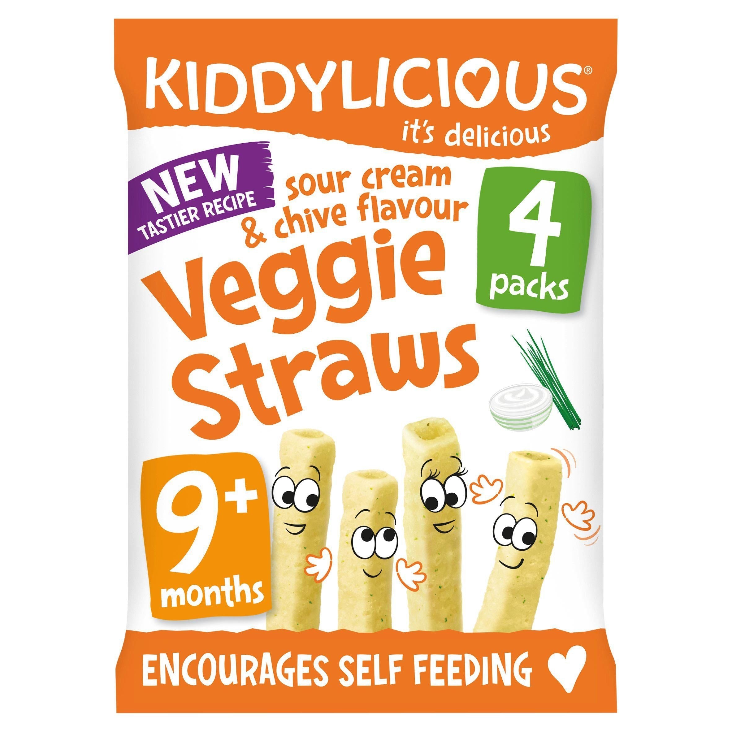 Kiddylicious Sour Cream & Chive Flavoured Veggie Straws Baby Snacks 4x12g