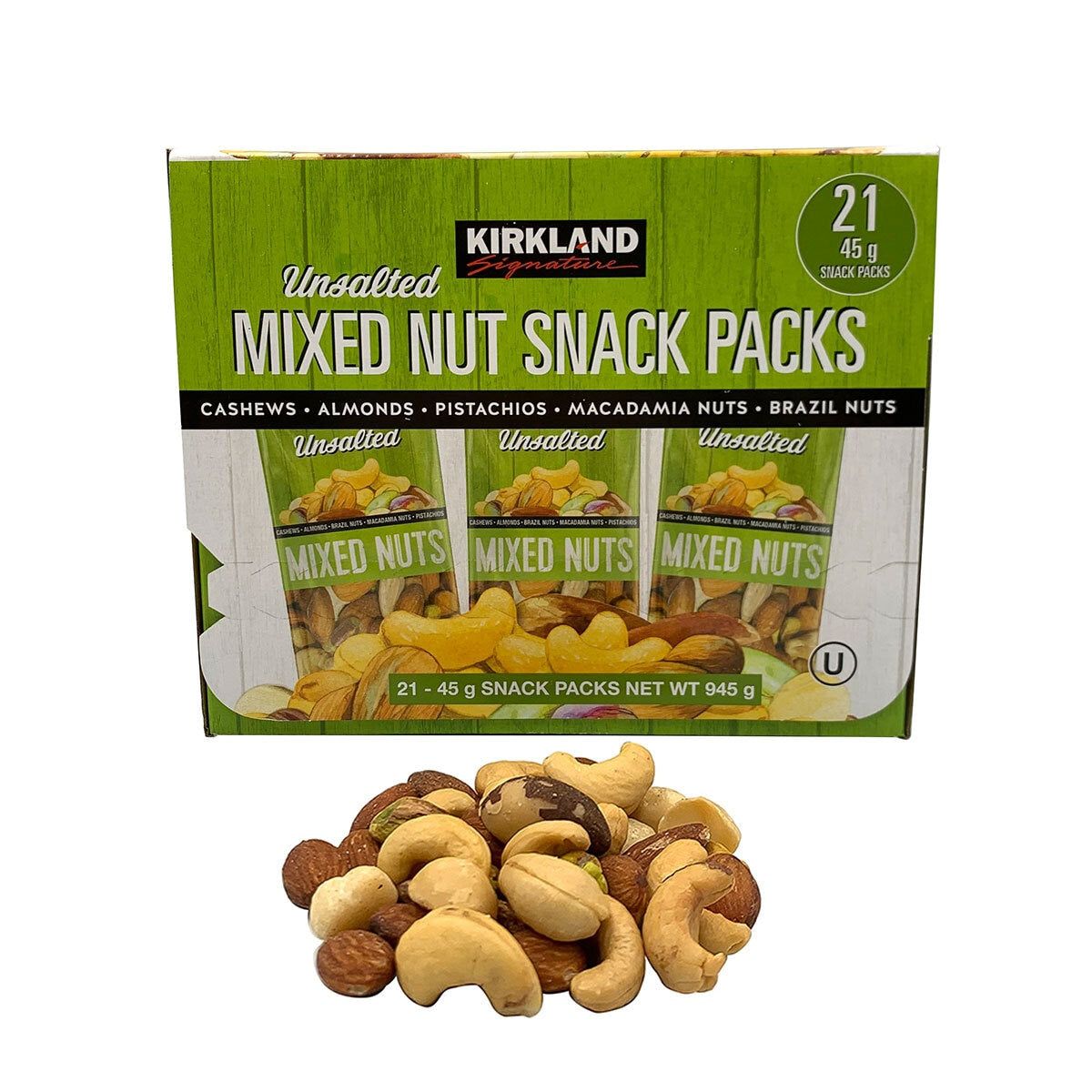 Kirkland Signature Unsalted Mixed Nut Snack Packs, 21 x 45g