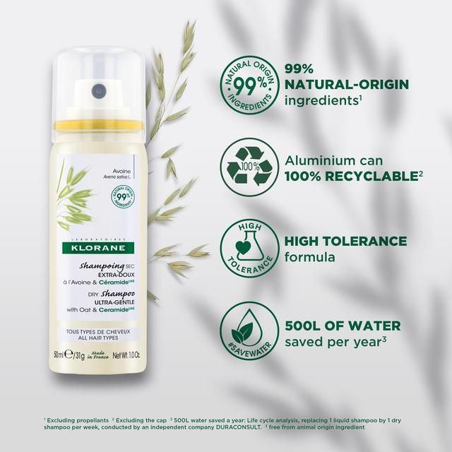Klorane Extra-Gentle Dry Shampoo - All Hair Types - with Oat & CeramideLIKE 50ml
