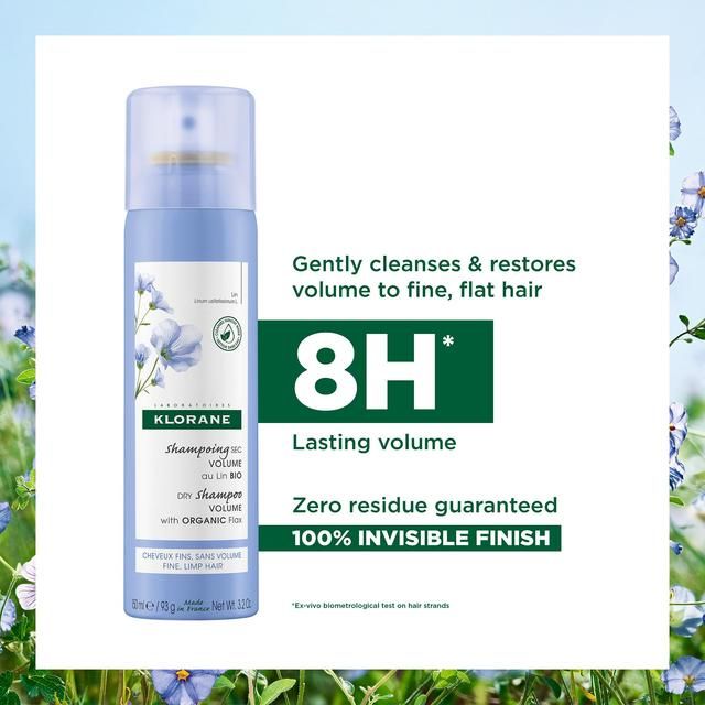 Klorane Volumising Dry Shampoo with Organic Flax Fibre for Fine Limp Hair 200ml