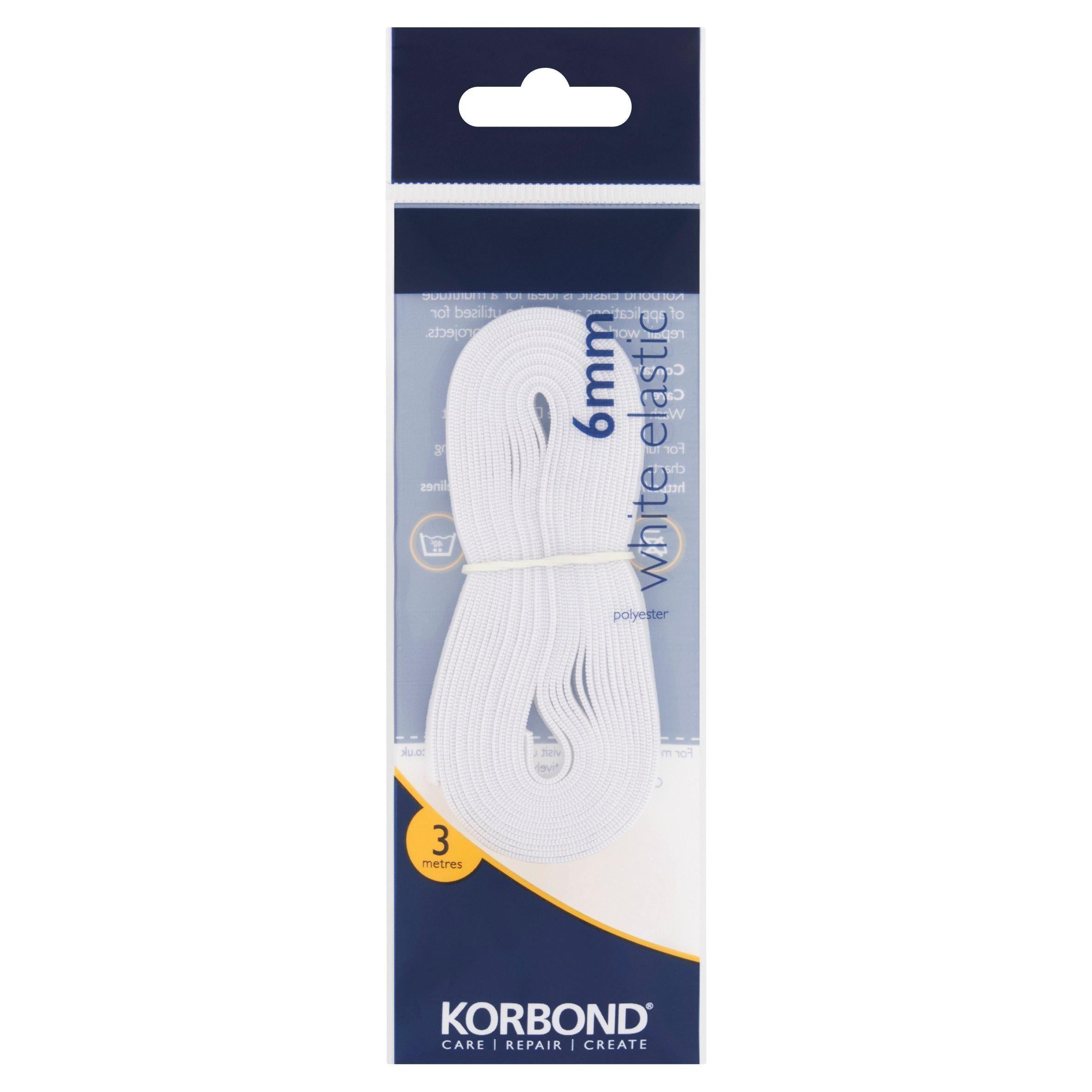 Korbond Care & Repair Elastic Polyester White 6mm x 3m