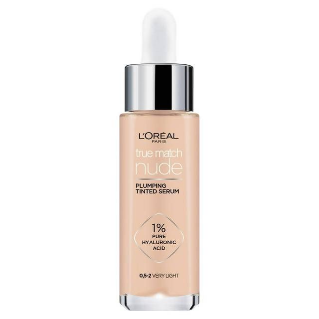 L'Oreal Paris True Match Nude Plumping Tinted Serum, 1% Hyaluronic Acid, Shade 0.5-2 Very Light