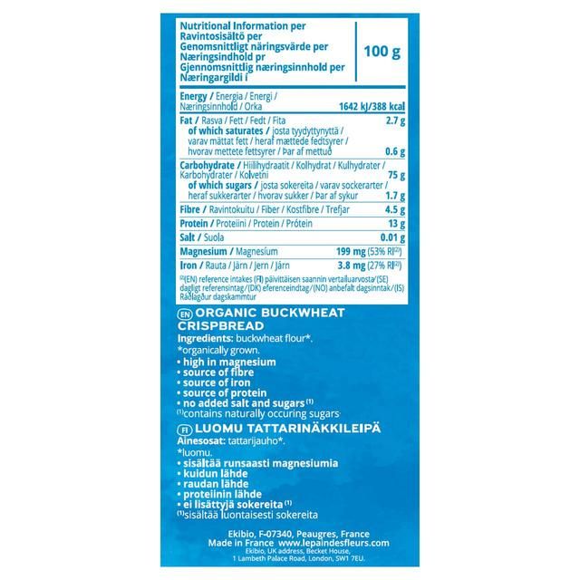 Le Pain Des Fleurs Organic Buckwheat No Added Salt or Sugar Crispbread 150g