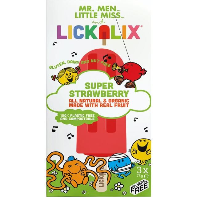 Lickalix & Mr Men Organic Super Strawberry Ice Lollies 3 x 75g