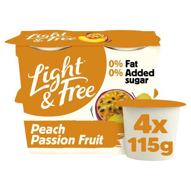 Light & Free Peach Passion Fruit 0% Added Sugar Fat Free Yoghurt 4 x 115g
