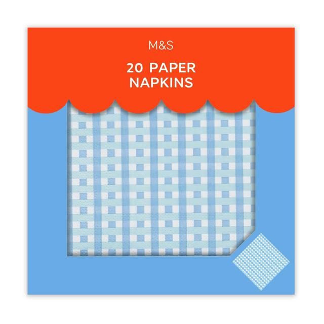 M&S Blue Gingham Paper Napkins 20 per pack