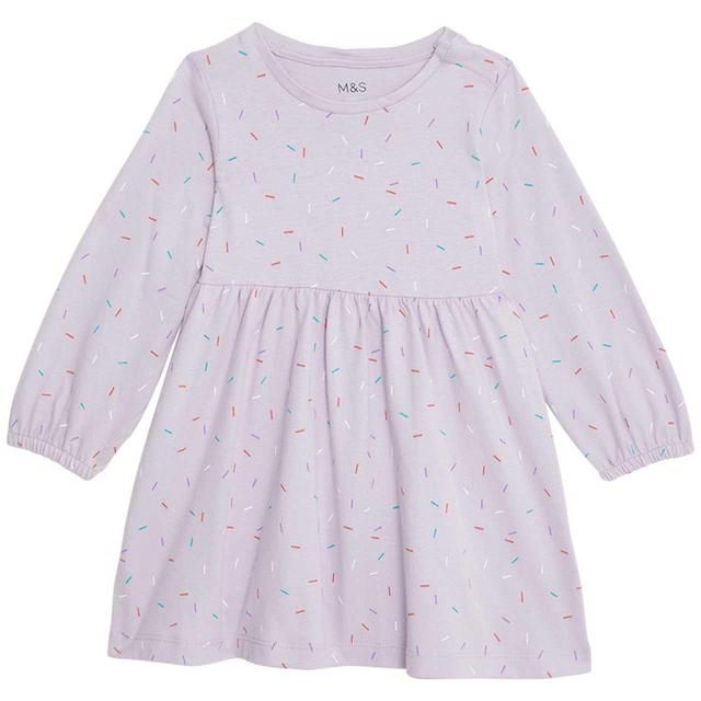 M&S Dash Print Dress 0 Months-3 Years Lilac