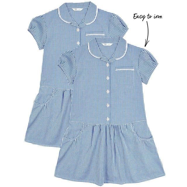 M&S Girls Cotton Gingham School Dresses '5-6 Years Mid Blue 2 per pack