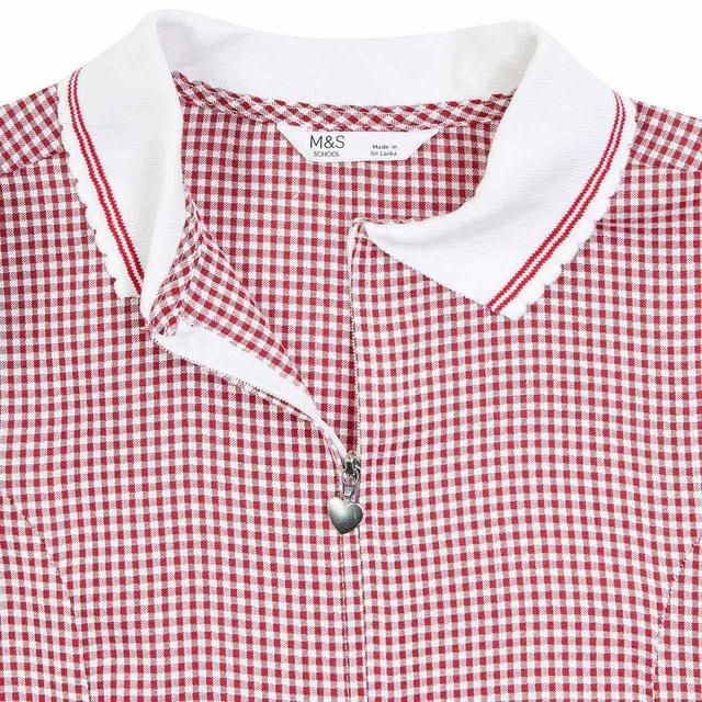 M&S Girls' Gingham Pleated School Dress 4-10 Years Red