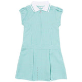 M&S Girls Gingham Pleated School Dress 8-9 Years Green