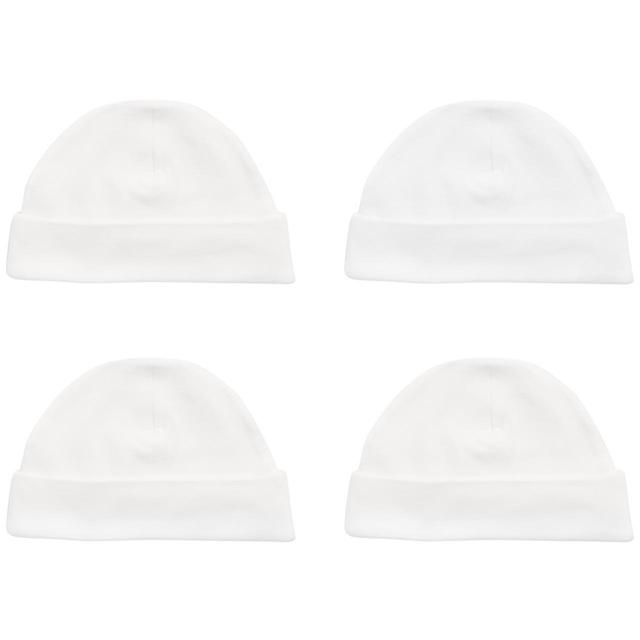 M&S Pure Cotton Hats 4 Pack 0-12 Months White