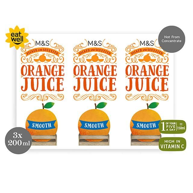 M&S Smooth Orange Juice 3 x 200ml