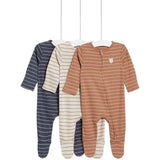 M&S Stripe Bear Zip Sleepsuits NewBorn-3 Years 3 Pack
