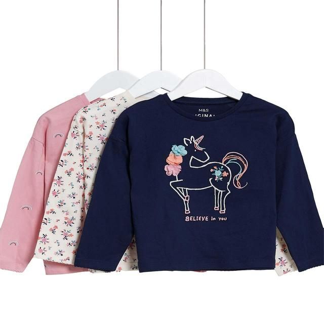 M&S Unicorn Tops 4 Pack 2-7 Years Pink