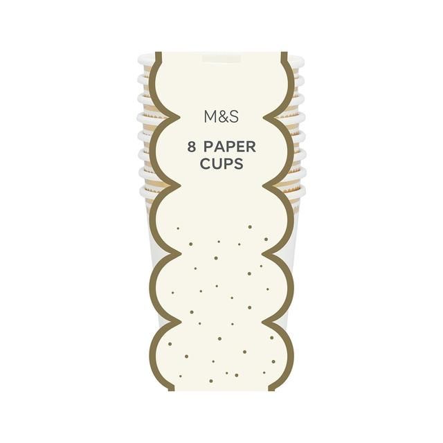 M&S White & Gold Paper Party Cups 8 per pack