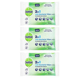 3x Dettol 2 in 1 Anti-Bacterial 15 Wipes
