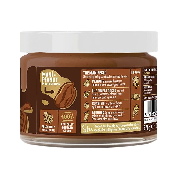 ManiLife Rich Cocoa Smooth Peanut Butter 275g Deep Roast