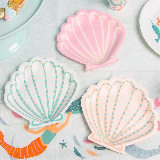 Mermaid Shell Recyclable Paper Plates 12 per pack