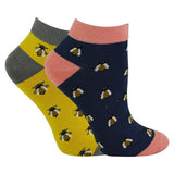 Miss Sparrow 2 Pairs Ladies Bamboo Trainer Socks 4-7 UK Honey Bees / 2EA