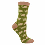 Miss Sparrow Ladies Animal Design Bamboo Socks 4-7 UK Cows (Olive) / 1EA