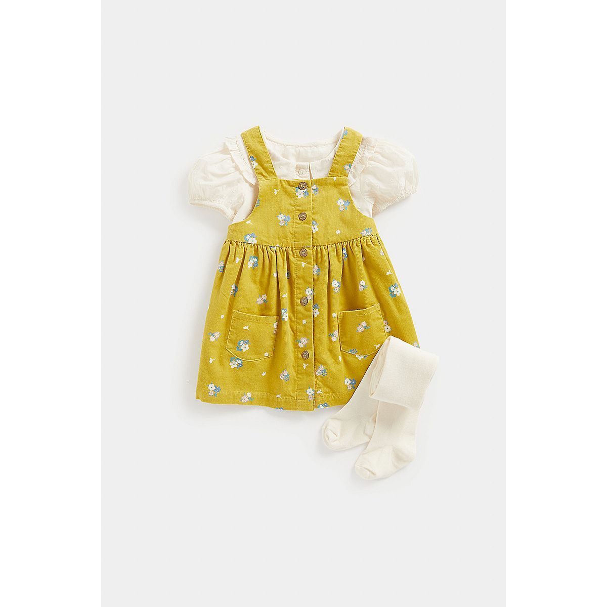 Mothercare Cord Pinny Dress, Blouse and Tights Set