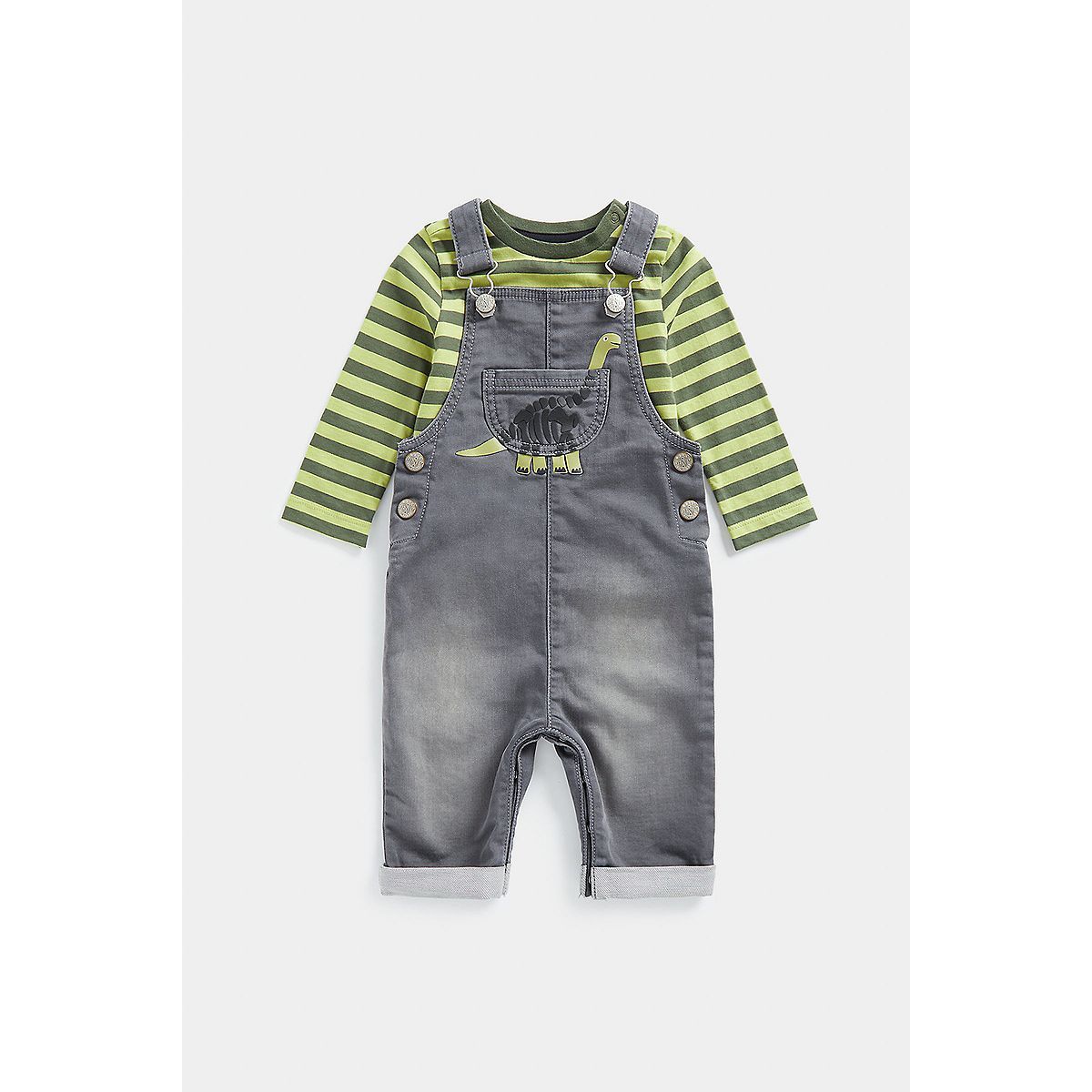 Mothercare Dinosaur Denim Dungarees and T-Shirt Set