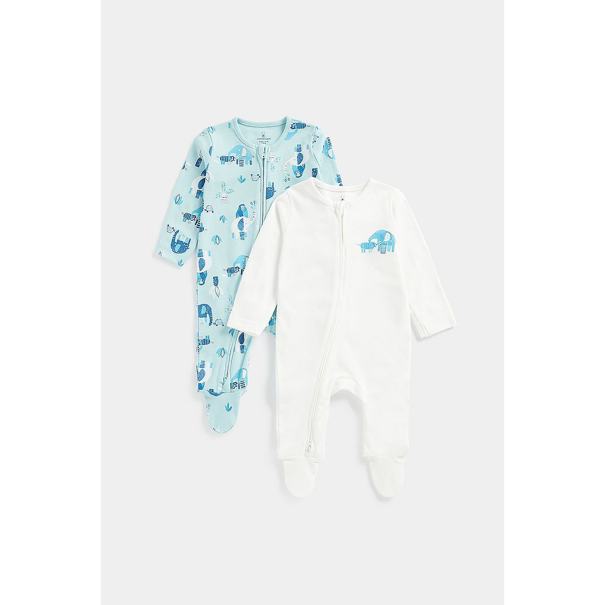 Mothercare Elephant Zip-Up Baby Sleepsuits - 2 Pack
