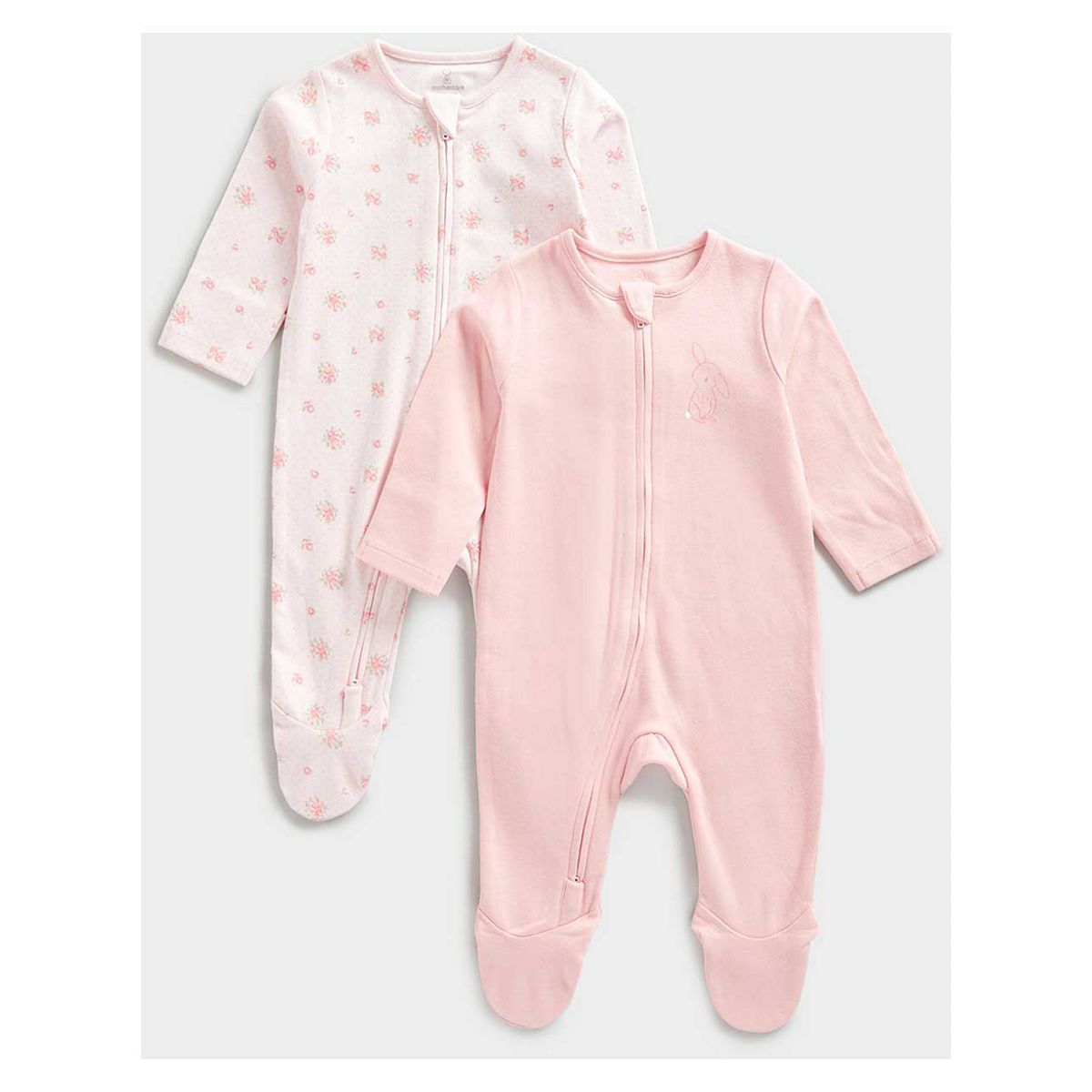Mothercare Floral Zip-Up Baby Sleepsuits - 2 Pack