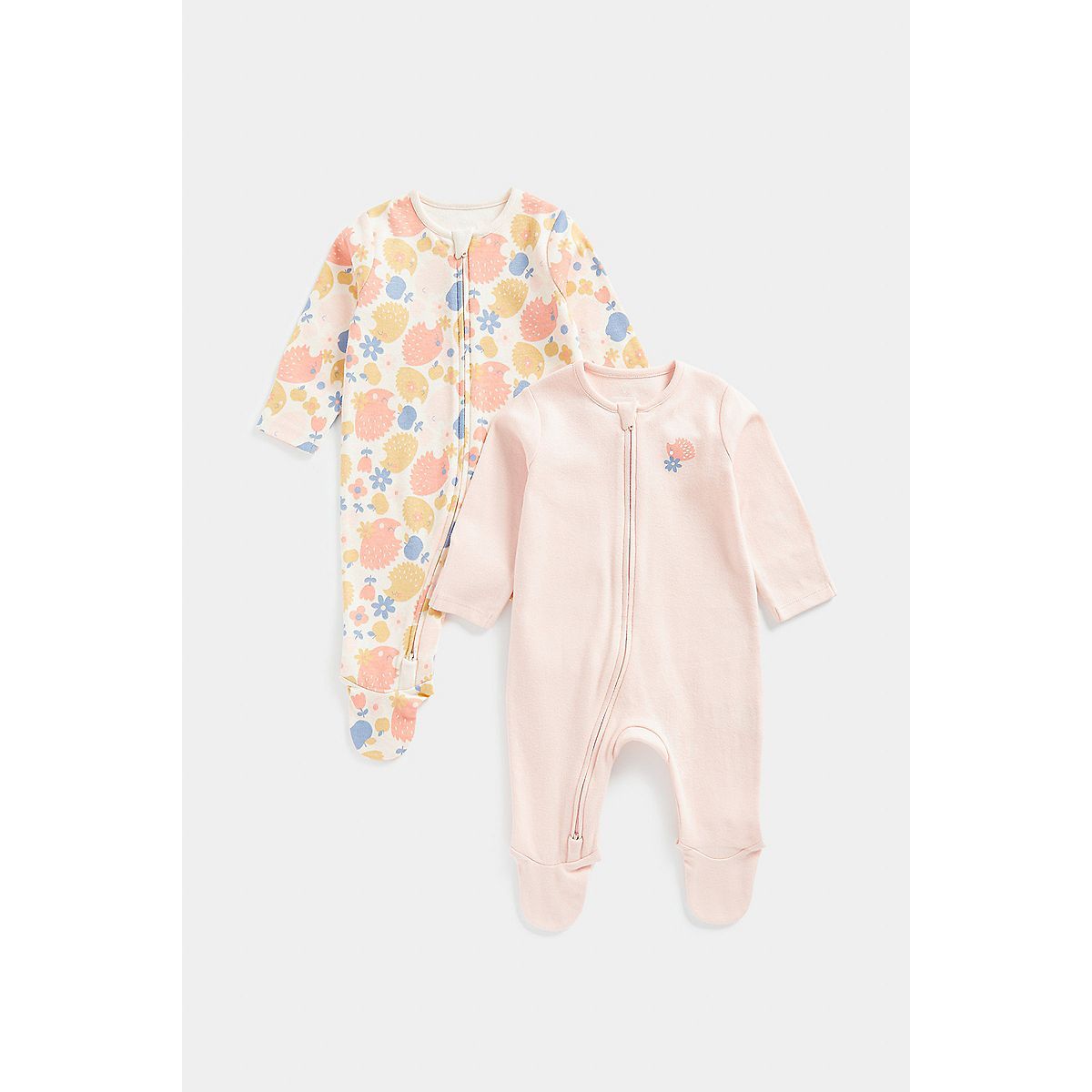 Mothercare Hedgehog Zip-Up Baby Sleepsuits - 2 Pack