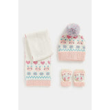 Mothercare Kitty Knitted Hat, Scarf and Flip Mitts