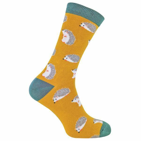 Mr Heron Mens Animal Design Bamboo Socks 6-11 UK Hedgehog (Mustard) / 1EA