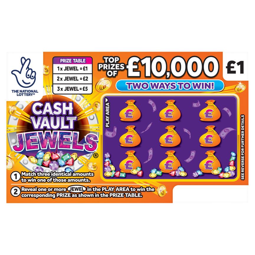 National Lottery £1 £10,000 Cash Vault Jewels Scratchcard Game