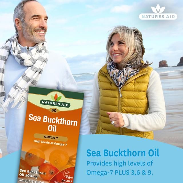 Natures Aid Sea Buckthorn Oil Omega-7 Soft Gel Supplement Capsules 500mg 60 per pack