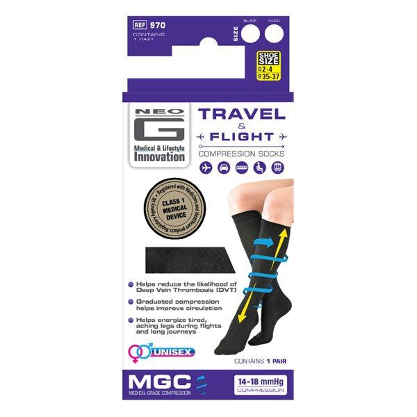 Neo G Travel & Flight Compression Socks - Large - Black