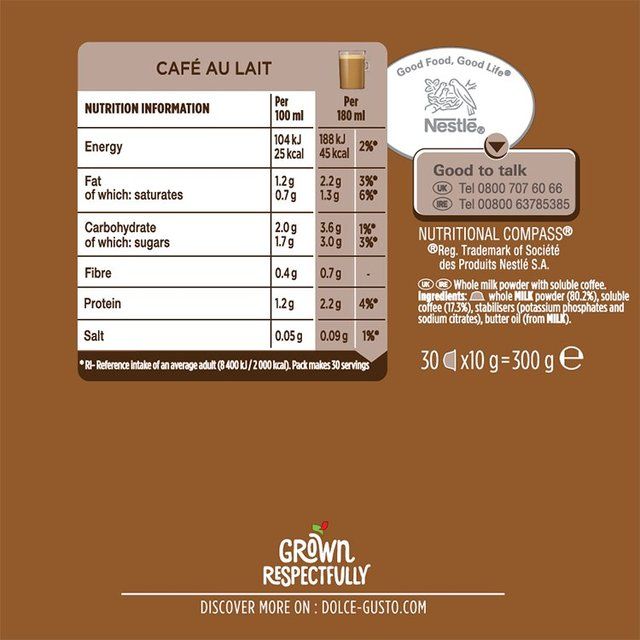 Nescafe Dolce Gusto Cafe Au Lait Capsules 30 per pack