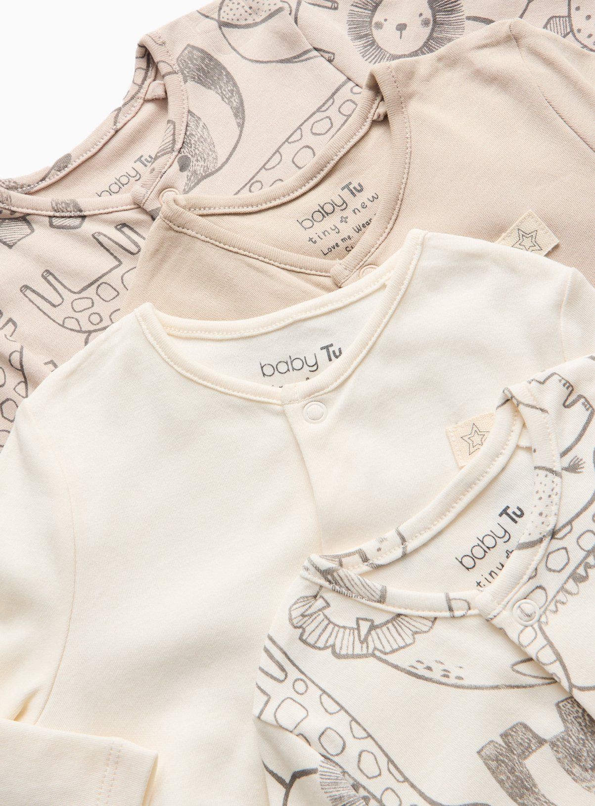 Neutral Safari Print Long Sleeve Sleepsuits 5 Pack 6-9 months