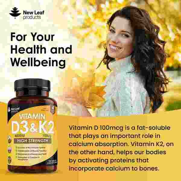 New Leaf Vitamin D3 & K2 Tablets D3 4000iu + K2 100mcg
