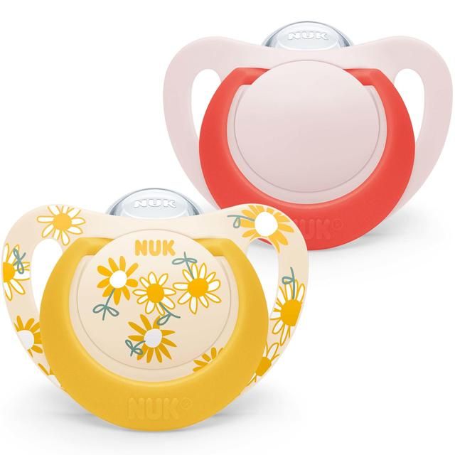 NUK Star Soother 6-18m Red & Yellow 2 Pack   2 per pack