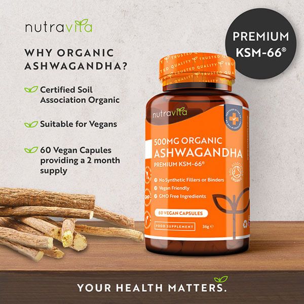 Nutravita Organic Ashwagandha KSM 66 500mg - 60 Vegan Caps