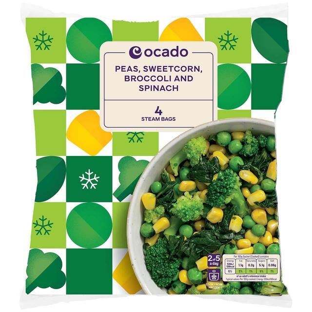 Ocado Frozen 4 Steam Bags Mixed Greens & Sweetcorn 640g